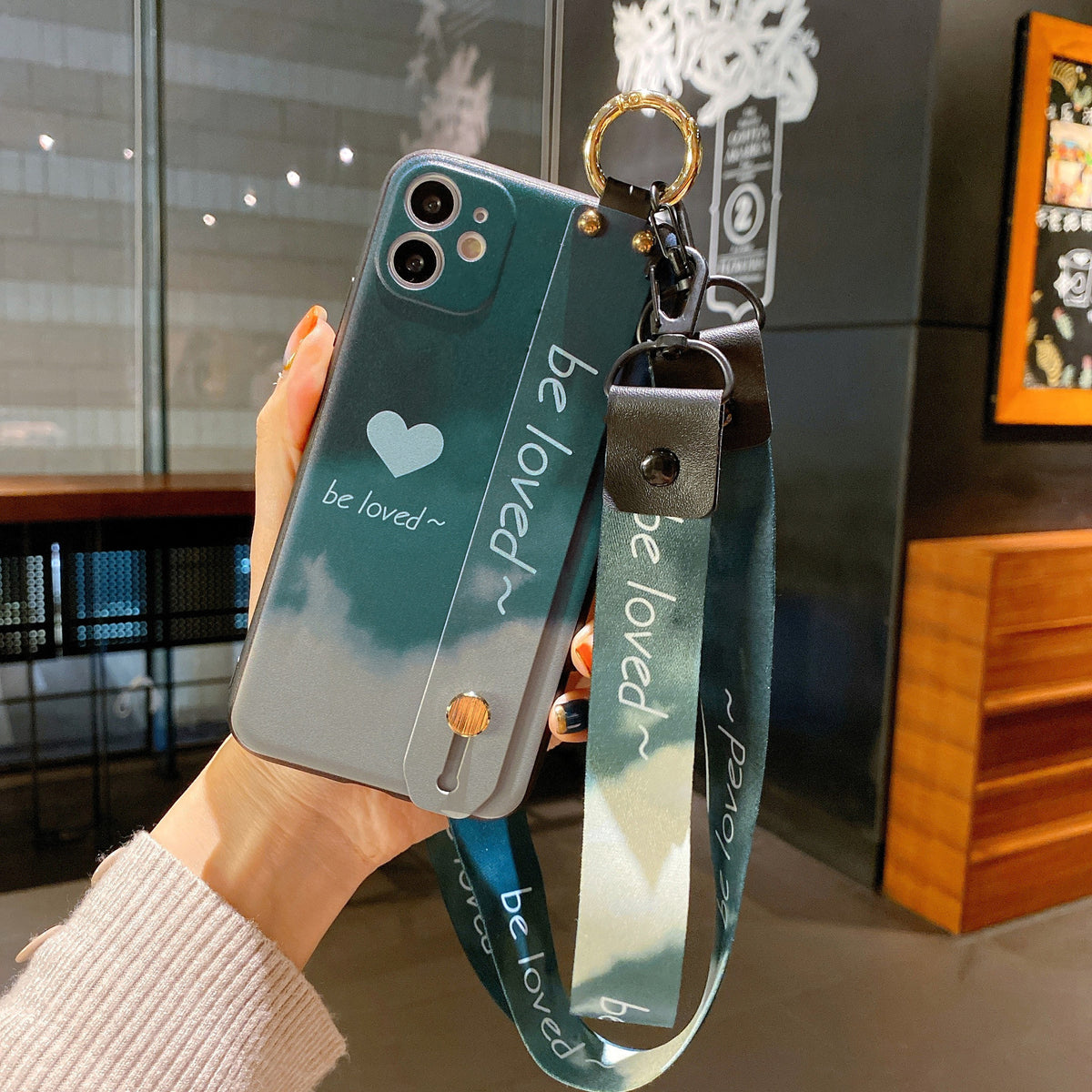 Coque aquarelle avec dragonne et support bague pour téléphone