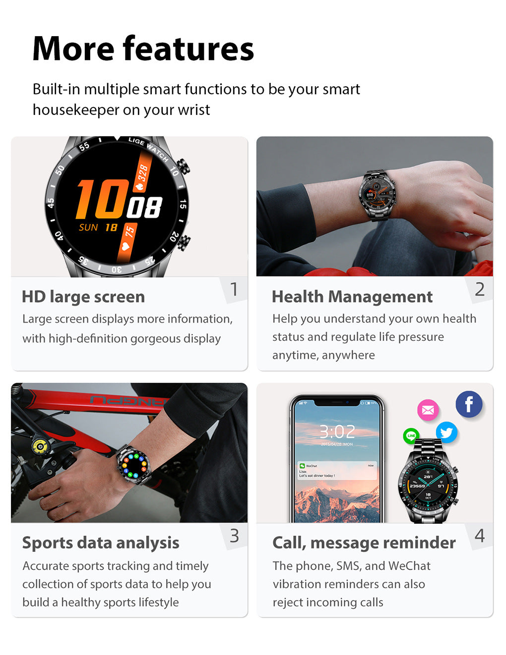 Montre connectée Lige avec appel Bluetooth - photo 3